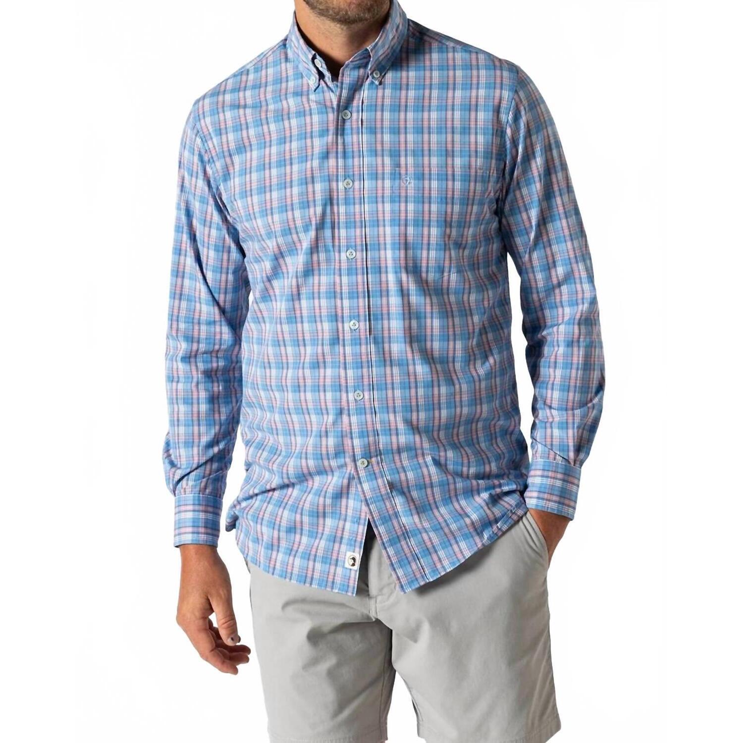 New Duck Head Marcus Long Sleeve Performance Poplin Sports Shirt In Lake Blue